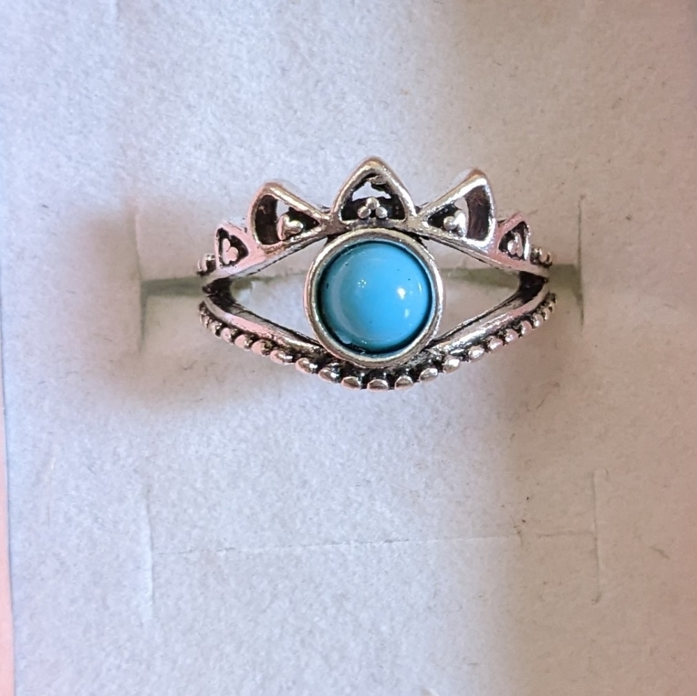 New Exaggerated Turquoise Ring Vintage Style size 6 1/2, T1B7E
